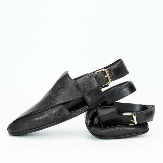 Foldable soft Peshawari Chappal black