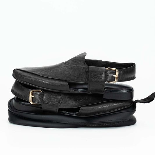 Foldable soft Peshawari Chappal black