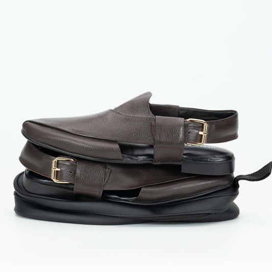 Foldable soft Peshawari Chappal brown